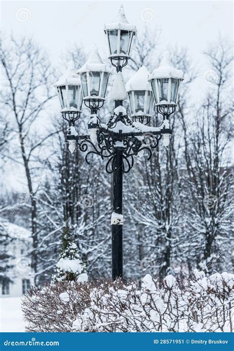 Lamp post in snow stock image. Image of seasonal, background - 28571951