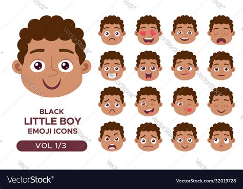 Black boy emoji icon set 1 3 Royalty Free Vector Image