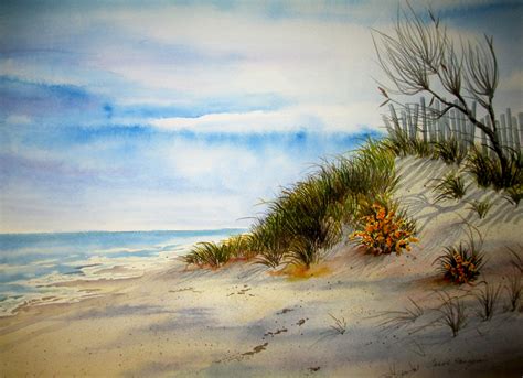 Beach Dunes Watercolor Landscape Painting