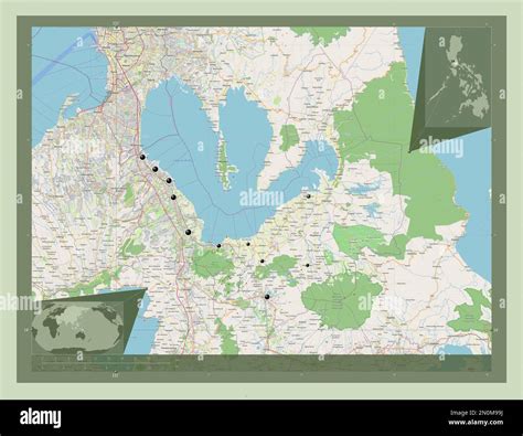 Laguna, province of Philippines. Open Street Map. Locations of major cities of the region ...