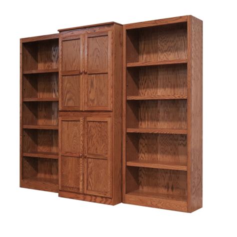 Concepts in Wood 15 Shelf Bookcase Wall with Doors, 72 inch Tall - Oak Finish - Walmart.com