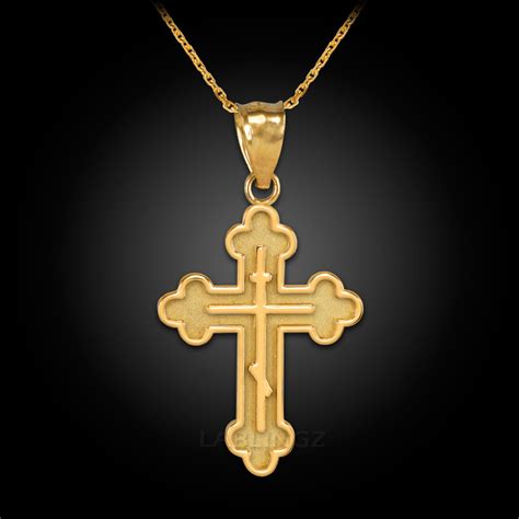 Solid Gold Russian Eastern Orthodox Cross Pendant Necklace