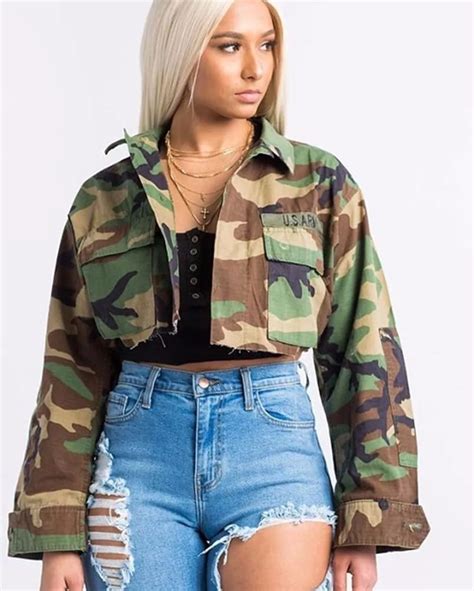 Fashion Military Army Women Bomber Jacekt Camouflage Print Short Coats And Jackets Women Clothes ...