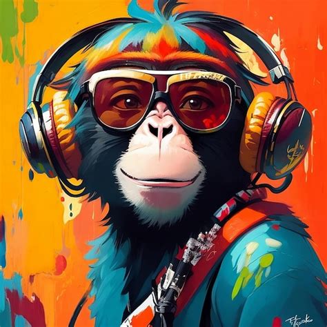 Premium AI Image | monkey with headphones illustration