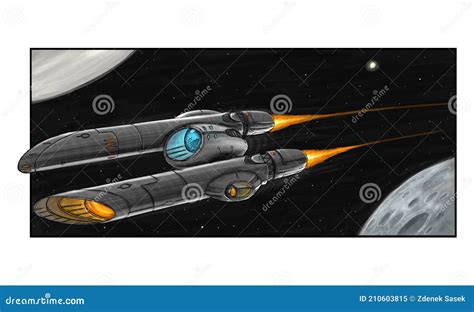 Sci-fi Spaceship or Spacecraft Concept Art Design Illustration Stock ...