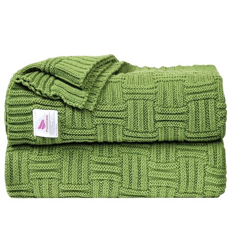 Soft 100% Cotton Knitted Throw Blanket for Couch Home Decorative Blanket Green - Walmart.com ...