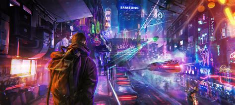 Wallpaper : men, jacket, backpacks, futuristic city, cyberpunk, artwork ...