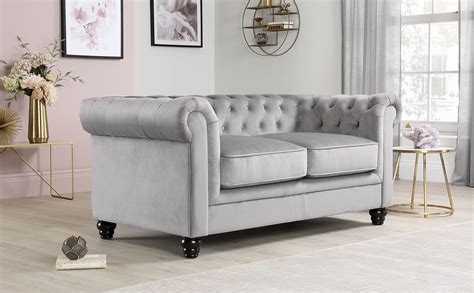 Hampton Grey Velvet 2 Seater Chesterfield Sofa | Furniture Choice