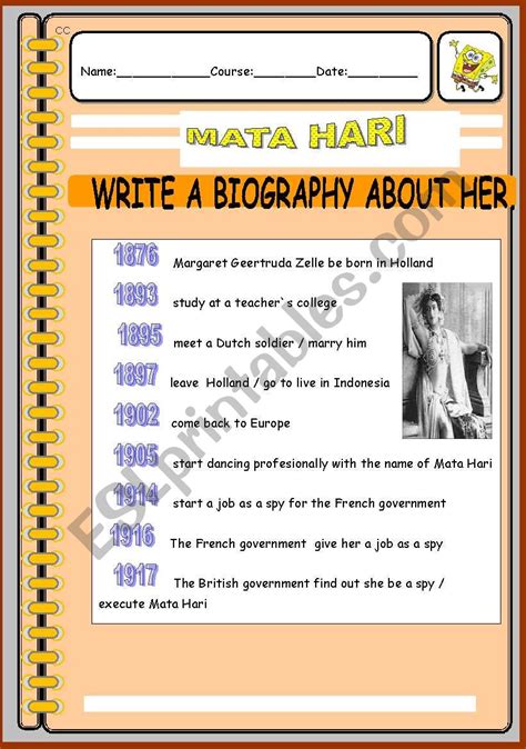 Biography about Mata Hari - ESL worksheet by bermudenze