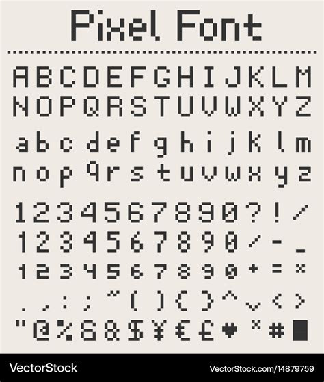 Pixel font alphabet letters and numbers retro Vector Image