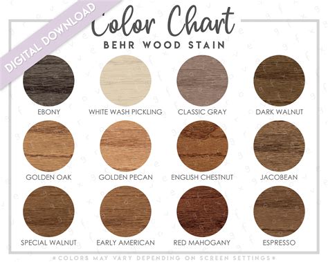 Behr Wood Stain Color Chart 2 Versions Included Behr - Etsy Canada