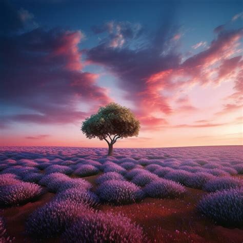 Premium AI Image | A purple sunset with a tree in the middle of it