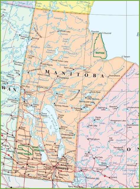 Large detailed map of Manitoba with cities and towns in 2024 | Map, Detailed map, Canada map