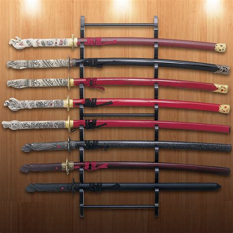 Black Wall Mount Sword Display Holds Eight