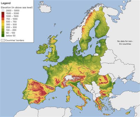 Elevation map of the EU Elevation Map, Relief Map, Borders, World Map ...