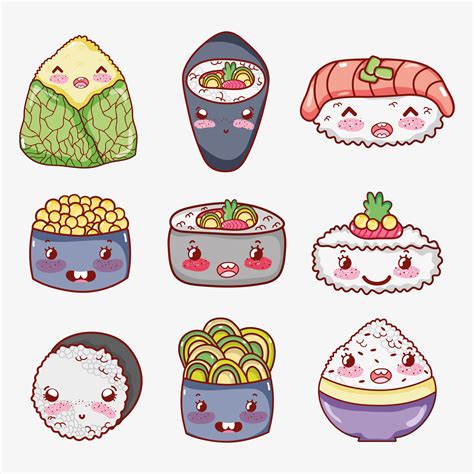 Asian food cute kawaii cartoon 624663 Vector Art at Vecteezy