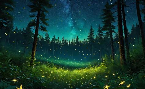 Premium AI Image | Fireflies in the Night Forest