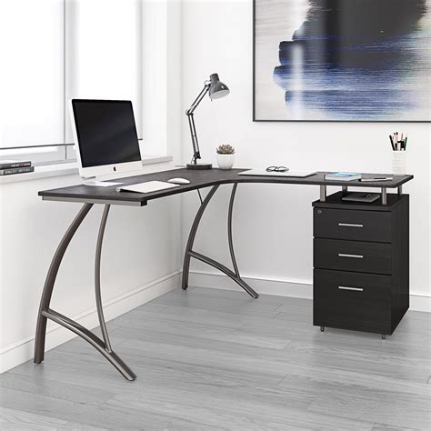 Techni Mobili Modern L-Shaped Computer Desk with File Cabinet and Storage, Espresso - Walmart.com