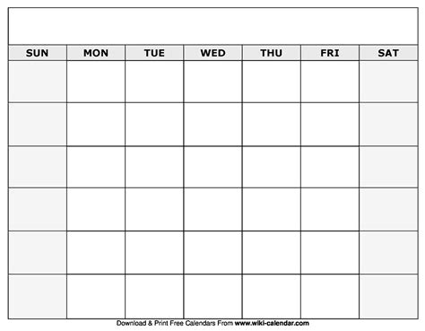 Printable Blank Monthly Calendar