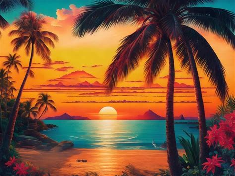 Premium AI Image | Retro tropical beach sunset