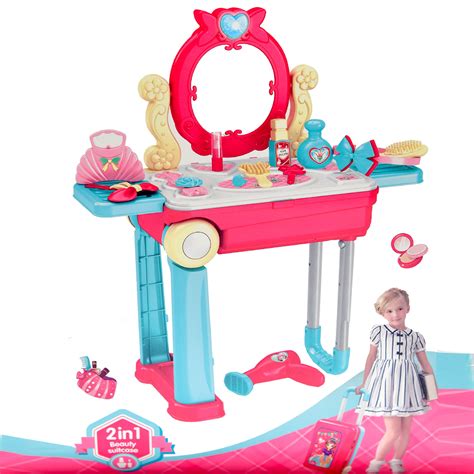 Makeup Vanity Table Kids Girls Toy Toddler Play Set Kit Mirror Desk Juguetes Para Niñas (22 ...