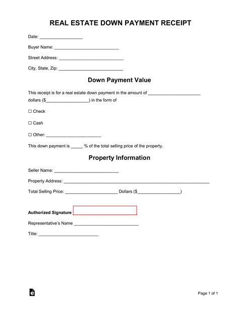 Free Real Estate Down Payment Receipt - PDF | Word – eForms