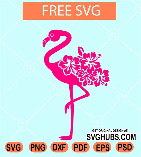 Flamingo Hibiscus svg free, Floral flamingo svg free, flaming with flowers svg free