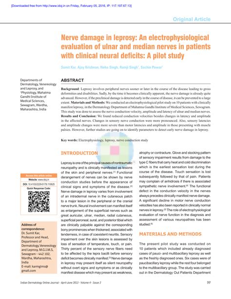 (PDF) Nerve damage in leprosy: An electrophysiological evaluation of ulnar and median nerves in ...