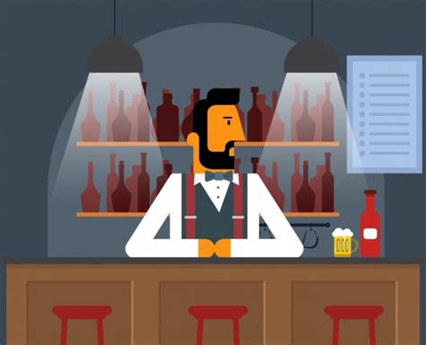 Bar drawing bartender lights icons cartoon design Free vector in Adobe Illustrator ai ( .ai ...