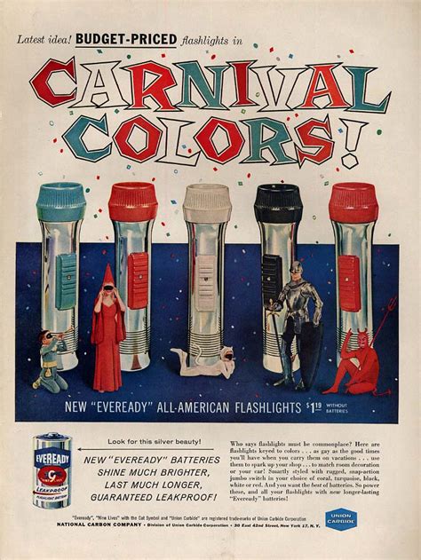 Eveready Batteries Carnival Colors! Flashlights ad 1959 L