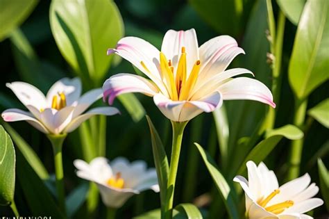 Premium Photo | White and pink tulips in the garden