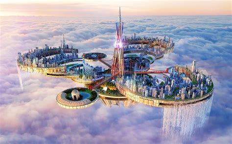 City floating above sky illustration, fantasy art, digital art, city HD wallpaper | Wallpaper Flare