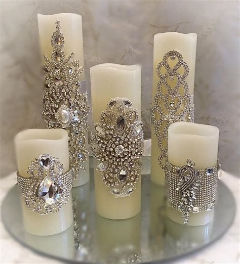 Candle Set, Flickering LED Wax PILLAR CANDLE set, Assorted Embellished Rhinestone Candles, Bling ...