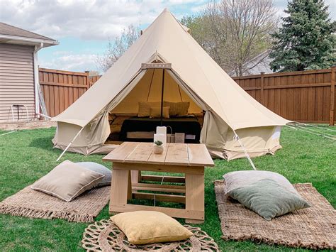 Backyard glamping in bell tent MINNESOTA. | Tent, Outdoor bathroom design, Bell tent