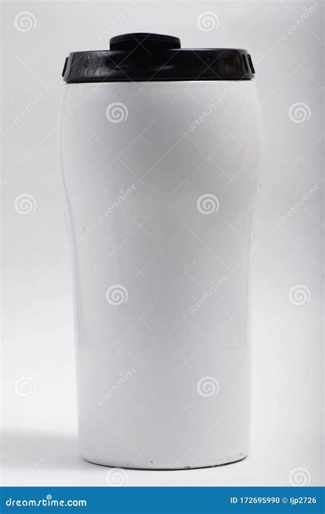 White Stainless Steel Tumbler with Black Lid Stock Photo - Image of ...