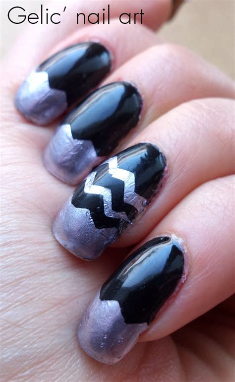 Gelic' nail art: Zig zag nail art in black and silver