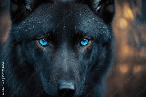 Black wolf with blue eyes, beautiful wild animal Stock Illustration | Adobe Stock