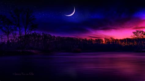 Free download | HD wallpaper: crescent moon illustration, moonlight, nature, digital art, water ...