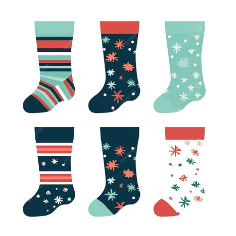 Winter Holiday Socks With Patterns, Christmas Socks, In Flat Cartoon Style, Collection PNG ...