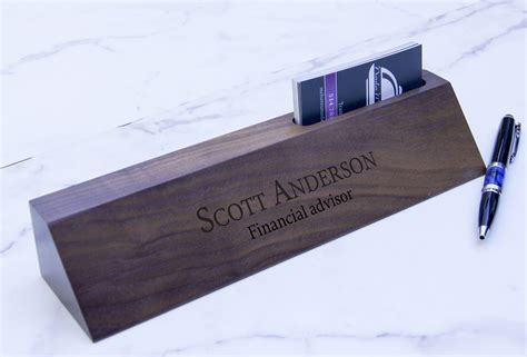 Personalized Wooden Desk Name, Desk wedge card holder, Customized Walnut desk name, Executive ...