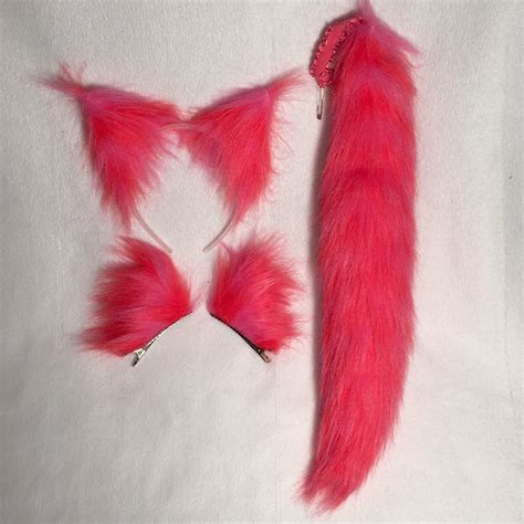 Pink Cat Ears and Tail/17 SET Combo Clip-on or Elastic - Etsy