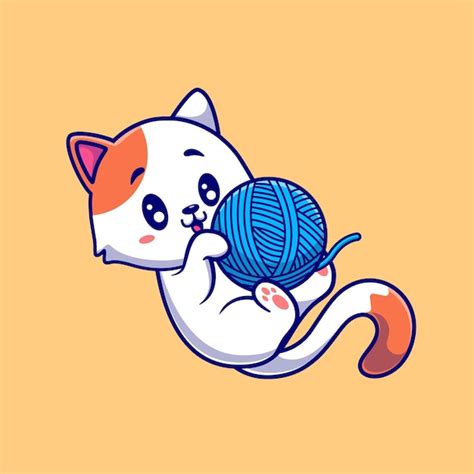 Free Vector | Cute Cat Playing Yarn Ball Cartoon Illustration