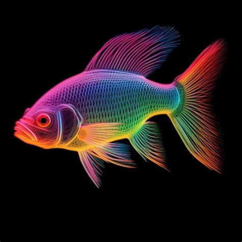 Premium AI Image | A rainbow colored fish on a black background