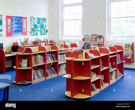 Modern School library, Primary School, London UK Stock Photo - Alamy