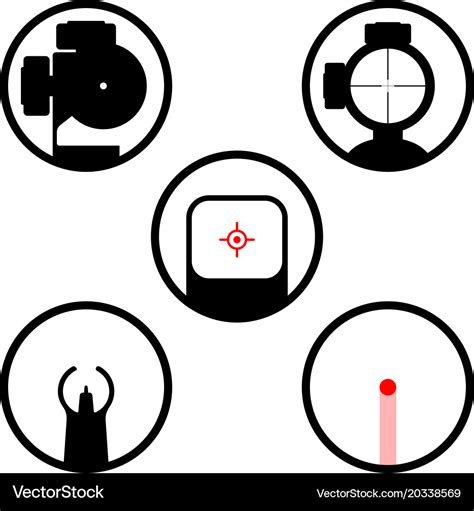 Weapon scope or gun sight icons set main types Vector Image