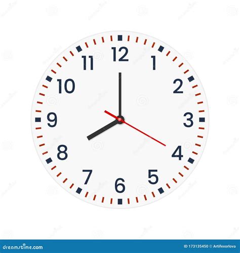 Realistic Clock Face with Minute, Hour Numbers and Second Hand. Red Center Stock Vector ...