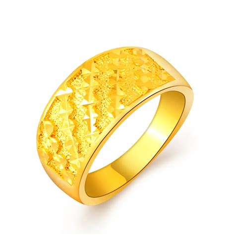 24K Gold Rings Yellow Gold Golden Finger Rings 2019 New Fine Wedding ...