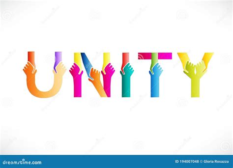 Unity Colorful Word Text With Handshaking Hands Logo Cartoon Vector | CartoonDealer.com #194007047