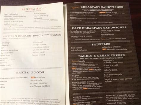 Menu at Panera Bread cafe, Minneapolis, 809 Nicollet Mall