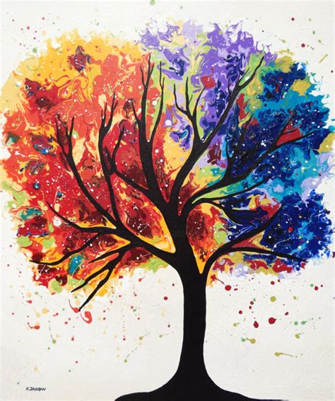 Original Fluid Tree Of Life Painting On , Painting by Hjm Art Gallery | Artmajeur